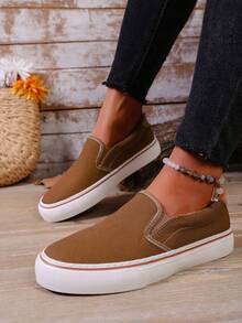 Zapatos de lona para parejas, zapatos holgados tipo slip-on, zapatos para caminar, zapatos de lona clásicos versátiles y de moda casual - Camel - Ver 3