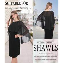 Baoqiya Women's Capelet Shawls And Wraps For Evening Dresses Soft Bridesmaid Shawl Chiffon Cape Wedding Cover Up{"Color_name":"Black"} - Black - 查看 5