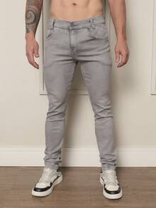 Men's Mid-Rise Blue Skinny Jeans With Elastane - 淺灰色 - 查看 2