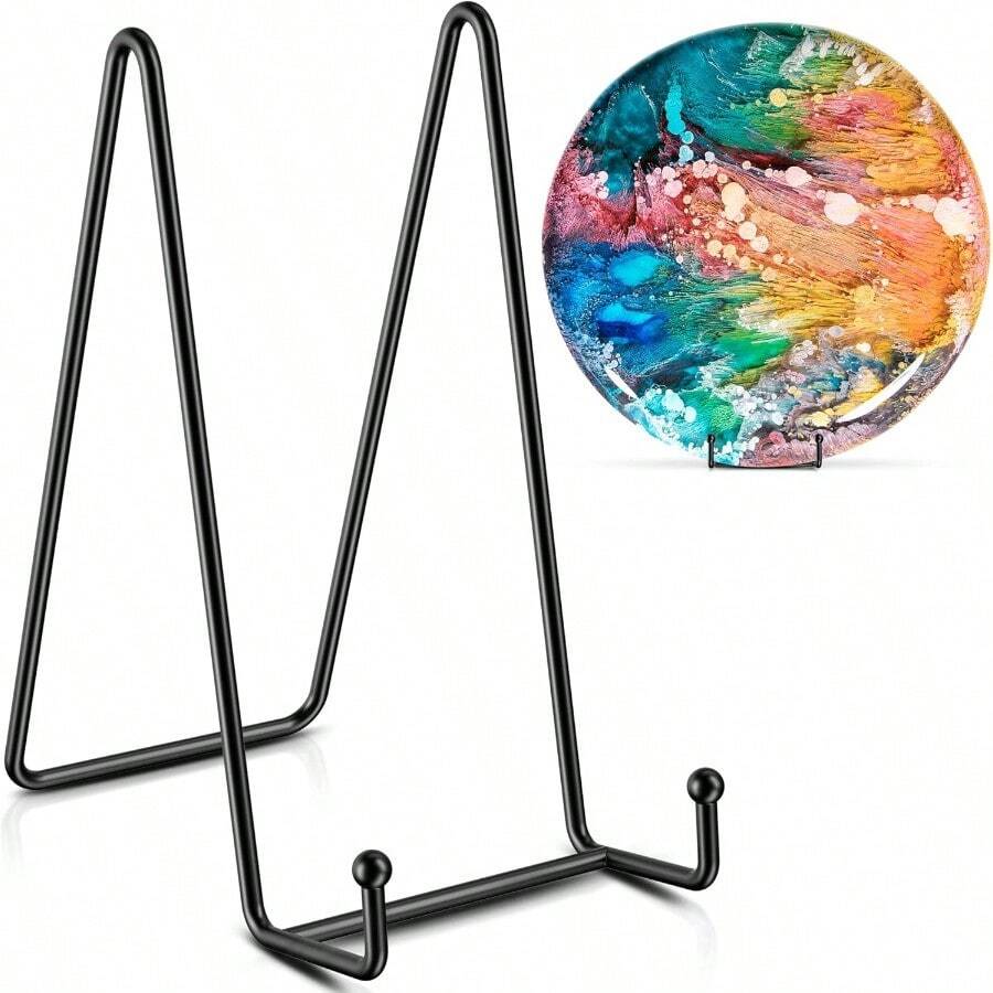 TRLIFE 8 Inch Large Plate Stands For Display Plate Holder Display Stand + Metal Frame Holder Stand For Picture Decorative Plate Platter Book Photo Easel 2 Pack - Black - View 1