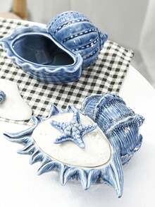 1pc Decorative Ceramic Jewelry Tray, Seashell, Starfish Shaped Trinket Dish, Ceramic Ring Earring Holder, Ocean Theme Decor Dish For Rings, Earrings, Necklaces, Bracelets, Watches, Keys, Bathroom, Bedroom, Office Accessories, Home Decor