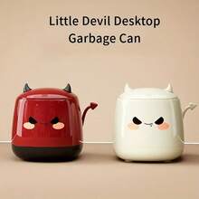 小恶魔桌面垃圾桶 - 可爱迷人的高级设计，带有按钮功能。迷你小型桌面储物容器，用于存放杂物。