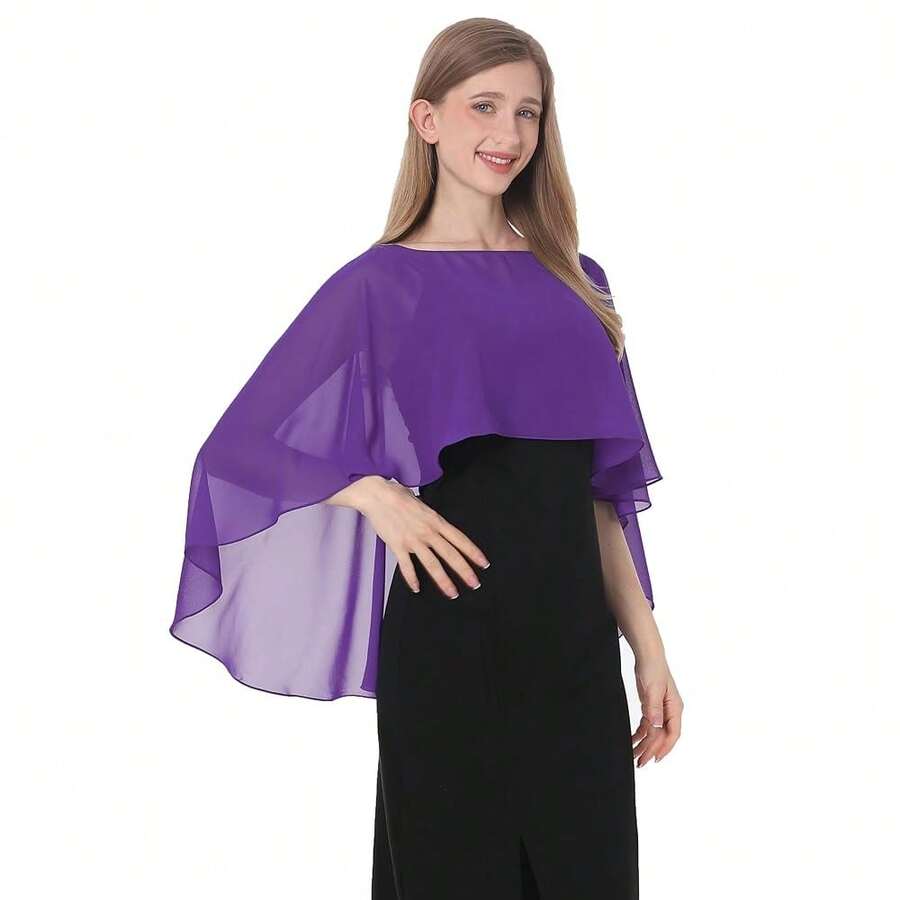Baoqiya Women's Capelet Shawls And Wraps For Evening Dresses Soft Bridesmaid Shawl Chiffon Cape Wedding Cover Up{"Color_name":"Purple3"} - 紫色3 - 查看 1