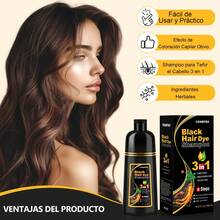 Shampoo 3 en 1 para Canas - Champú Colorante Negro con Ingredientes Herbales, 500ml, Fragancia de Romero para Adultos de Todos Tipos de Cabello - Negro - Ver 7