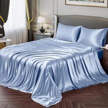 Silky Soft Pink Twin XL Satin Bed Sheets Set, 1 Deep Pocket Fitted Sheet + 1 Flat Sheet + 1 Pillowcase,  In 2025 - 淺藍色 - 查看 1