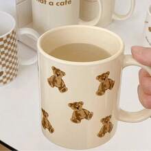 1只熊紋陶瓷杯，冰咖啡杯，適用於奶茶，飲料，牛奶，蘇打水，茶，水，家庭用品 - 白色 - 查看 9