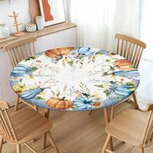 Water-Resistant Round Tablecloth With Elastic Edge For 40-44" Tables - Autumn-thanksgiving - View 4
