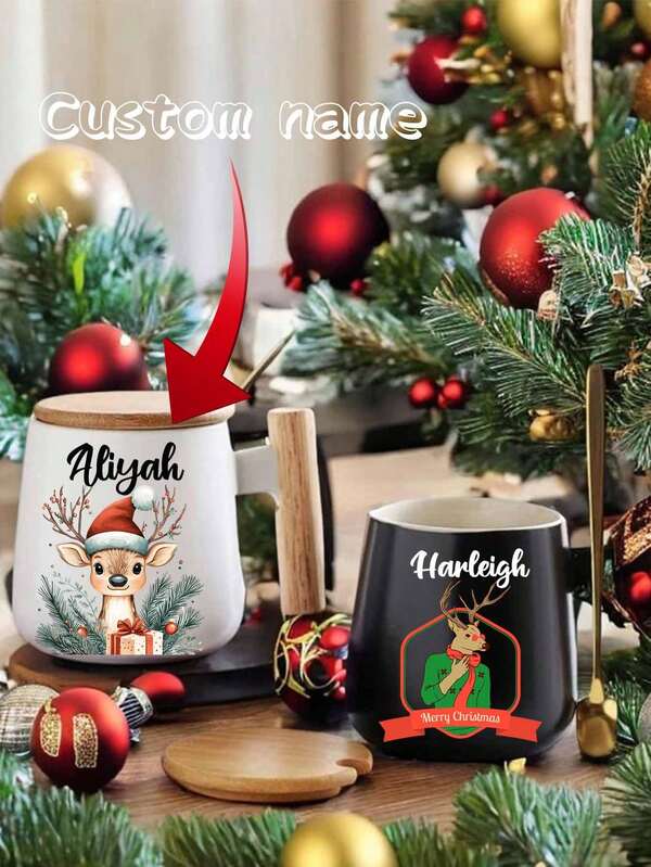 1pc Christmas Day Theme Custom Mug! Customized Name + Blessing, 400ml Capacity Just Enough To Hold Hot Milk, High-Value Water Cup With Lid Spoon, Ceramic Cup Coffee Cup, Practical Souvenir For Christmas Gifts, Matte Matte Texture Makes It Look High-End, Suitable For Christmas Dining Table/ Bedroom Bedside Table, Best Friend/ Couple/ Family Is All Concerned, Drinking Water In Winter Is Super Ritualistic