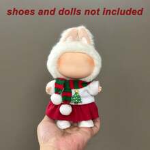 Ropa de muñeca navideña de 6.69 pulgadas, compatible con Labubu, 1 set de decoración - Tocado de moda, conjunto de ropa y pantalones o falda, adecuado para muñecas de 6.69 pulgadas, accesorios navideños lindos de BuLabu, para jugar y exhibir (zapatos y muñecas no incluidos)