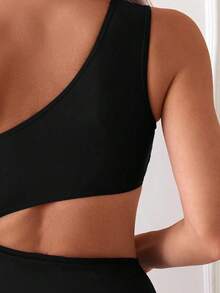 2026 Spring/Summer New Beach Vacation Sexy Slimming High-End Women's Sweet And Fragrant Style Swimming Swimsuit Cut Single Shoulder Black One-Piece Swimsuit Summer Version - 黑色 - 查看 4