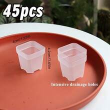 45pcs/90pcs Small Transparent Plastic Square Seedling Pots (With Drainage Holes), Suitable For Sprouting, Cacti, Herbs, Succulents Planting - Clear - View 12