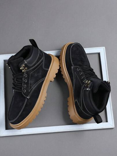 时尚男士平底靴休闲运动鞋，系带软底平底舒适男鞋，轻便高帮日常鞋