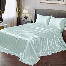 Silky Soft Pink Twin XL Satin Bed Sheets Set, 1 Deep Pocket Fitted Sheet + 1 Flat Sheet + 1 Pillowcase,  In 2025 - 冰藍色 - 查看 10