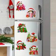 8 piezas Kit de pintura de diamantes, Lindo gatito con tema navideño - Imanes de nevera hechos a mano multicolor, Pegatinas para coche y nevera con accesorios de decoración DIY fáciles, Regalo adorable de Halloween y Navidad, Diamantes brillantes