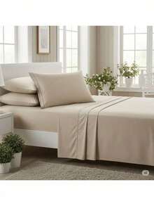 Palito Stitch Sheet Set 400 Thread Count Micropercal Bedroom Soft Touch Various Colors And Sizes - Màu be - Xem 2