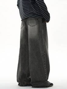 1pc Vintage Washed Loose Fit Distressed Wide Leg Boyfriend Jeans, Casual & Versatile Unisex Style