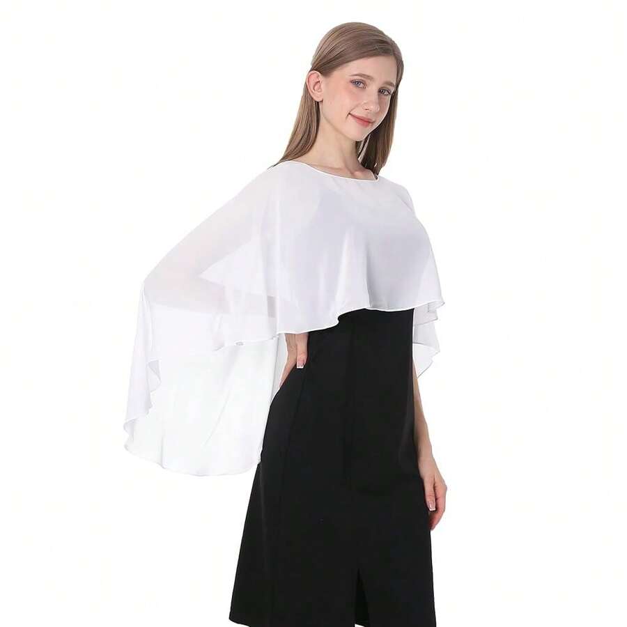 Baoqiya Women's Capelet Shawls And Wraps For Evening Dresses Soft Bridesmaid Shawl Chiffon Cape Wedding Cover Up{"Color_name":"Ivory"} - Ivory - 查看 1