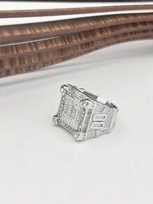 Palace Four-Sided Inlay Lucky Number 00 Stainless Steel Men's Ring - 銀色 - 查看 3