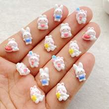 30/60pcs Cute Mini Cartoon White Love Balloon Rabbit, Strawberry Rabbit Nail Art Charms Set - Colorful Mini Flat Back Rhinestones, Hair Clips, Phone Cases And Scrapbooking Decorations For DIY Nail Art, Vibrant Nail Decorations - Ideal For Christmas/Halloween Manicure