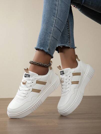 女士休闲运动鞋，系带软底平底舒适女式滑板鞋，轻便低帮日常鞋