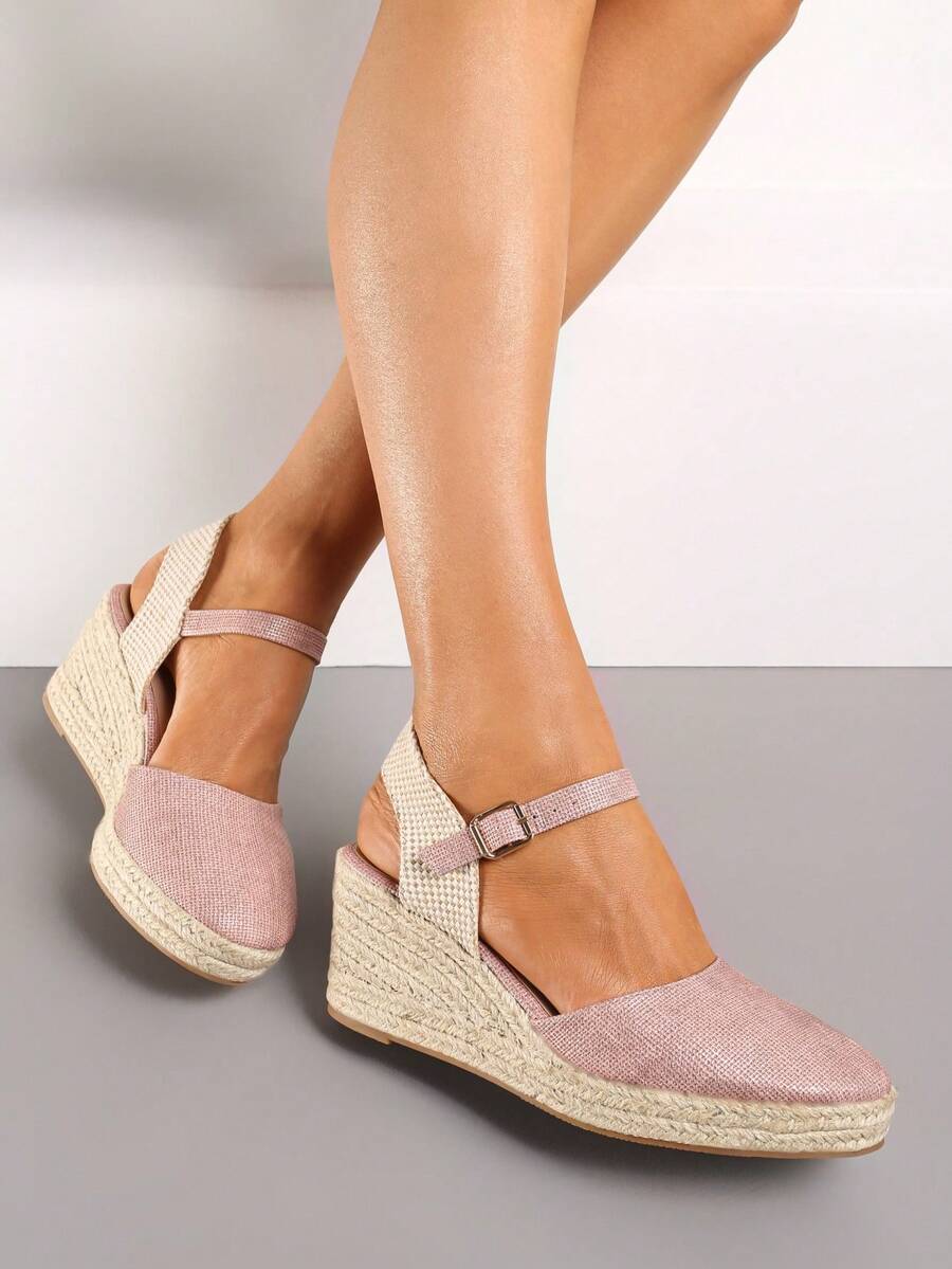 Espadrilles compensées bohèmes pour femmes - sandales d'été décontractées - Rose bonbon - Voir 1