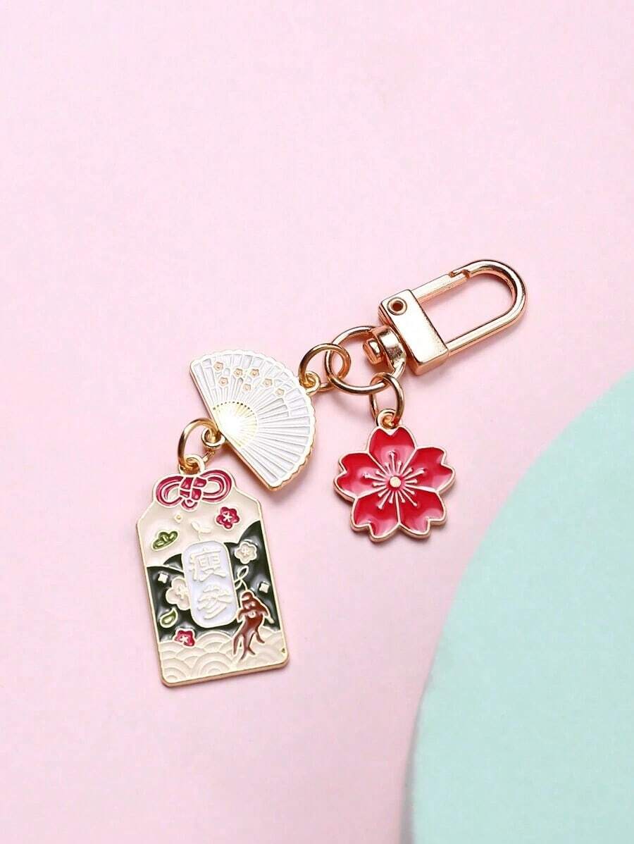 Floral & Folding Fan Design Bag Charm Adorable Key Pendant Bag Pendant Keychain Japanese Style Bag Pendant Feng Shui Japanese Flower Keychain With Lucky Bag For Health Education Security And Wealth Car Accessories Women Key Chain Charms Enamel Pin Thank You Gifts Teacher Accessories - Nhiều màu 3 - Xem 1