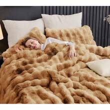 Comforter Set 3 Piece, Plush Fluffy Bedding, Geometric Pattern, Lightweight Bedspread Blanket All Season, Faux Comforter - Tie Dye-caramel - View 4