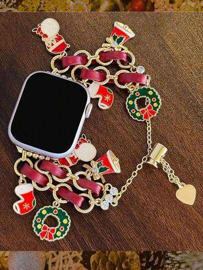 1 pezzo Cinturino natalizio compatibile per Apple Watch 38/40/41/42/44/45/46/49mm, decorazione natalizia con ciondolo a forma di pupazzo di neve e corona, compatibile con Apple Watch Ultra Series 1-10 e SE, cinturino di ricambio