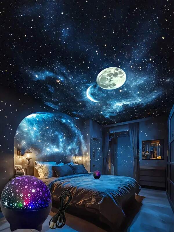 1pc USB Star Projector Night Light, Suitable As A Bedroom Birthday Gift For Christmas, Suitable For Luminous Stars And Moon, Sleep Aids, Celestial Projection Lights, Moon And Star Night Lights, Starry Night Effect, Luminous Design, USB Light, Suitable For All Scenes, Party Gift