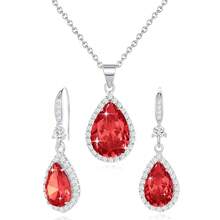 Women Jewelry Set Silver/Gold Plated Teardrop Pendant Necklace Dangle Drop Earrings Dangling Sets Birthstone Crystals Rhinestone,Birthday Anniversary Wedding Mother's Day Gifts For Women{"Color_name":"07.July-WhiteGoldPlated|Rubyred"} - 07.七月-白金鍍|紅寶石 - 查看 6
