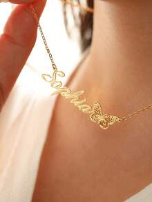 Customized 18K Gold Plated Stainless Steel Double Letter Pendant Necklace - Elegant Simple Design Letter Pendant Necklace Couple Gift Handmade Initial Necklace Birthday Gift Christmas Gift For Her Him - Multicolor - View 4