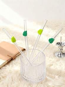 1/2 Ống hút thủy tinh màu xanh lá cây thanh lịch có họa tiết lá, ống hút tái sử dụng thời trang cho đồ uống đá/trà sữa/cà phê lạnh, tuyệt vời cho sử dụng tại nhà, văn phòng, tiệc tùng - trong suốt - Xem 4