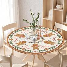 Water-Resistant Round Tablecloth With Elastic Edge For 40-44" Tables - Gift-gingerbread Man - View 8
