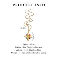 Monlansher New Fashionable Women's Pendant Necklace, Handmade Cross Flower Design With Pearl And Stone, Personalized Luxury Stainless Steel Pendant Necklace For Ladies, Autumn/Winter