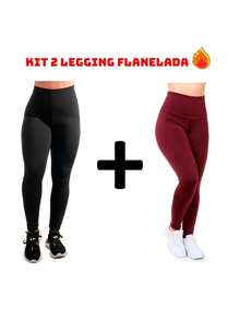 Kit 2 Women's Thermal Plush Flannel Leg Pants Winter Gym - 1 ĐEN + 1 XANH ĐẬM - Xem 2