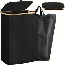 Cesto De Ropa Sucia 110L Plegable Cesta de Lavandería con Tapa y Bolsaíble, Portátil Organizador Canasto Bote de Almacenamiento para Dormitorio y Baño, Negro LOIU - 165L-Azul marino - Ver 4