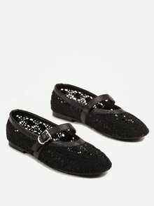 Damen Mary Jane Ballerinas mit Ausschnitten - Weiche & bequeme Lässig Schuhe - Schwarz - Übersicht 5