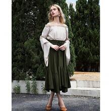 American  Women's Renaissance Pirate Skirt Medieval Long Flowy Maxi Skirt For Ren Faire Halloween Outfit With Pockets{"Color_name":"ArmyGreen","Size_name":"Medium"} - 軍綠色 - 查看 4
