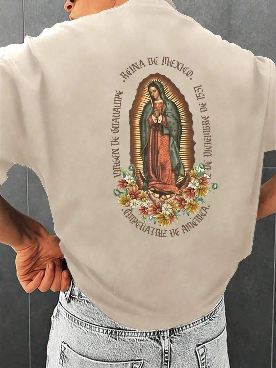 Men's Virgin Of Guadalupe T-Shirts Stylish Shirts 100% Cotton 30.1 Thread - Fastest Shipping From Brazil - Galaxy Shopp - Màu be - Xem 1