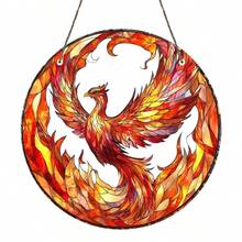 Atrapasol de Fénix Ardiente - Letrero redondo de acrílico con vibrantes plumas naranjas y rojas, decoración colgante de ventana con estilo de vidrio de colores, decoración del hogar cálida e invitadora para ocasiones festivas y del hogar, arte de pared vívido | Decoración de atrapasol, decoración navideña, decoración del Día de San Valentín, decoración dulce - Acrílico-redondo - Ver 10
