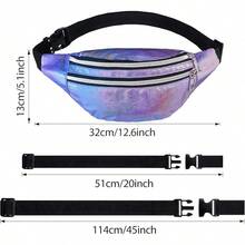 2 Piezas de Riñonera Holográfica para Mujeres Bolsa de Cintura Deportiva Colorida - Morado brillante, azul oscuro - Ver 2