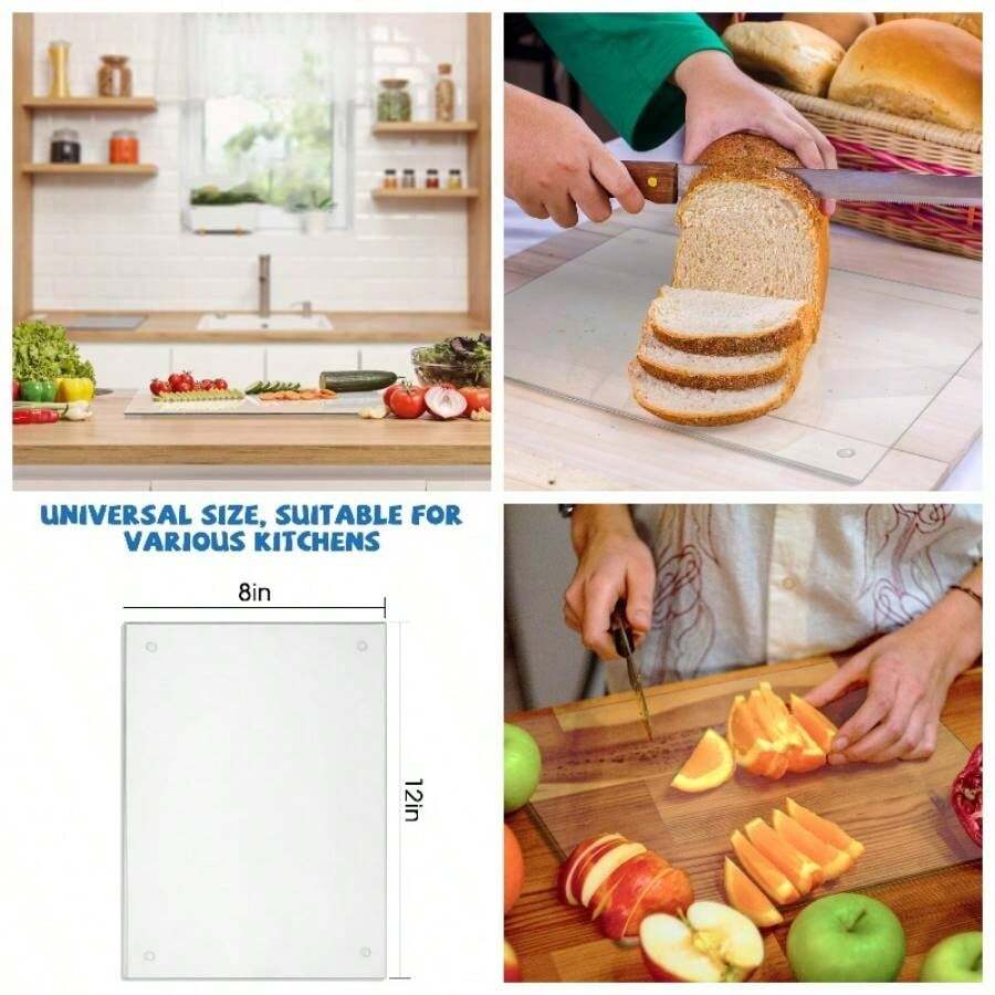 Tabla de cortar de vidrio templado, duradera, resistente a roturas, apta para lavaplatos, vidrio transparente con pies de goma, resistente a los araazos, resistente al calor, antideslizante, extragrande de 12x 16 pulgadas - 30,5 cm de largo x 20,3 cm de ancho - Ver 1