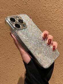 Luxury Shiny Sequin Silver Phone Case Compatible With Iphone 17 Pro Max/17 Pro/17 Air/17/16e, Full Coverage Anti-Drop, Minimalist Acrylic Hard Shell - Silver-for IPhone 17 Series - View 6