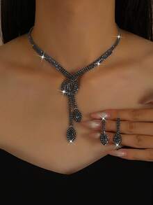 1pc Necklace + 1 Pair Earrings Women Jewelry Set, Geometric Pattern, Suitable For Daily, Date, Party, Bride, Wedding