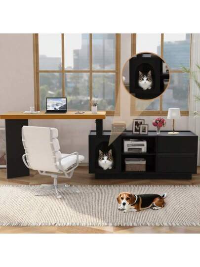 Corner Bureau Integrated Pet Ho 120 50 Cm, MDF, Thickened Board, Shaped Or One Piece, Flexible Assembly, Home Office XL Den, view 5