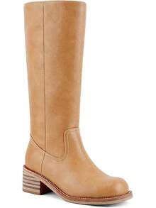 Women's Knee High Chunky Block Heel Square Toe Low Heel Boots, Style - Brown - View 11
