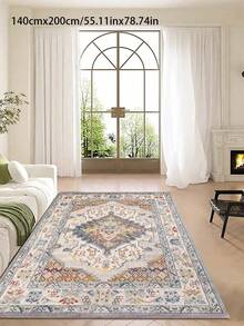 1pc Vintage American Distressed Low Pile Faux Wool Area Rug, Machine Washable, Available In Multiple Sizes, Suitable For Living Room, Bedroom, Entryway, All Season Carpet - Green - View 3