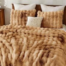 Comforter Set 3 Piece, Plush Fluffy Bedding, Geometric Pattern, Lightweight Bedspread Blanket All Season, Faux Comforter - Tie Dye-caramel - View 3