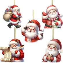 5 Stück Weihnachtsmann Ornamente Dekoration zum Aufhängen, 2D flache Acryl Hänge-Feiertags-Ornamente, Weihnachtsbaum Hänge-Ornamente Weihnachtsdekoration, Feiertags-Party Geschenke, Winter Feiertags-Dekorationen, Weihnachtsdekoration Zuhause, Raumdekoration, Wohnzimmer Dekoration, Klassenzimmer Dekoration, Schlafzimmer Dekoration und Weihnachtsparty Dekoration