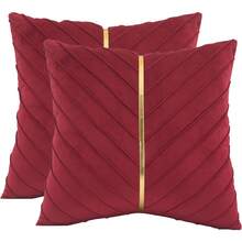 Navy Blue Velvet Throw Pillow Covers 18 X 18 Inch Pack Of 2 With Gold Leather Decor For Couch, Luxury Modern Pillowcases For Living Room, Bedroom Sofa Cushion Bed - 紅色 - 查看 10
